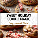 Close-up of Peppermint Kitchen Sink Cookies topped with crushed candy canes on a Christmas baking tray.